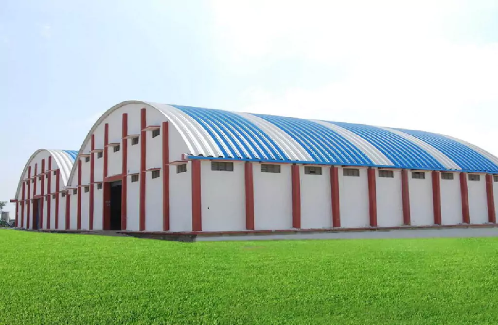Industrial Steel Building with Blue Roof
