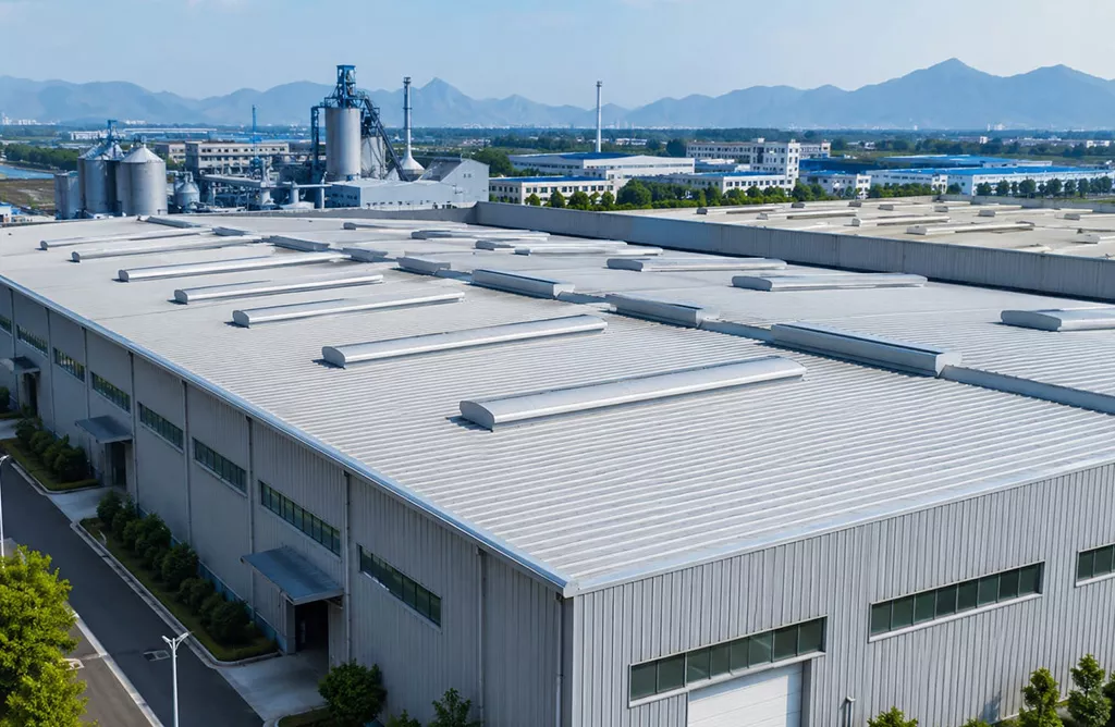 Industrial building with durable metal roofing system