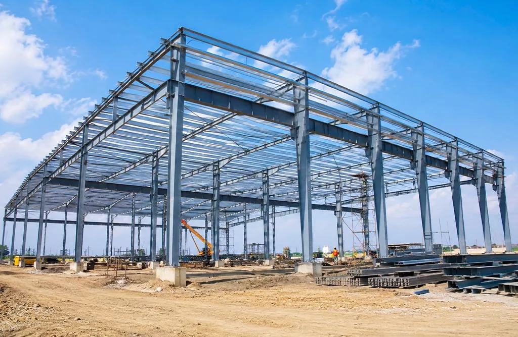Steel PEB structure under industrial construction
