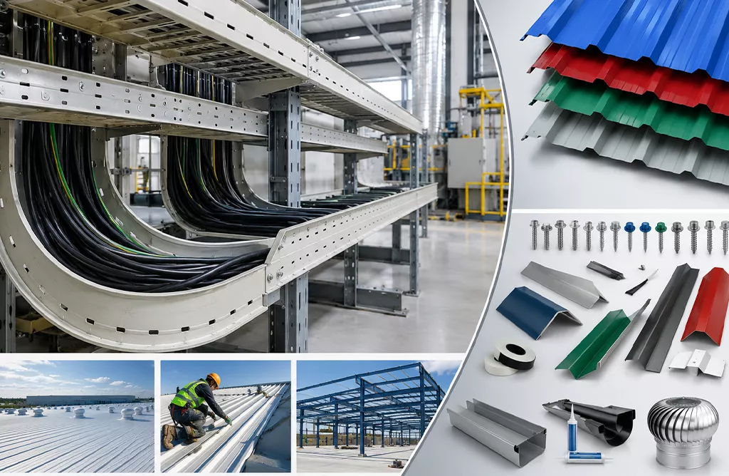 Industrial FRP cable trays with roofing accessories